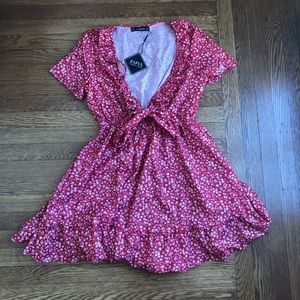 Red floral v-neck dress